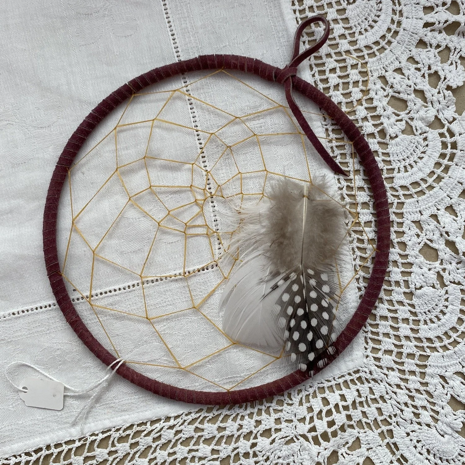 Dreamcatcher Large brown with black spotty feather a.jpeg