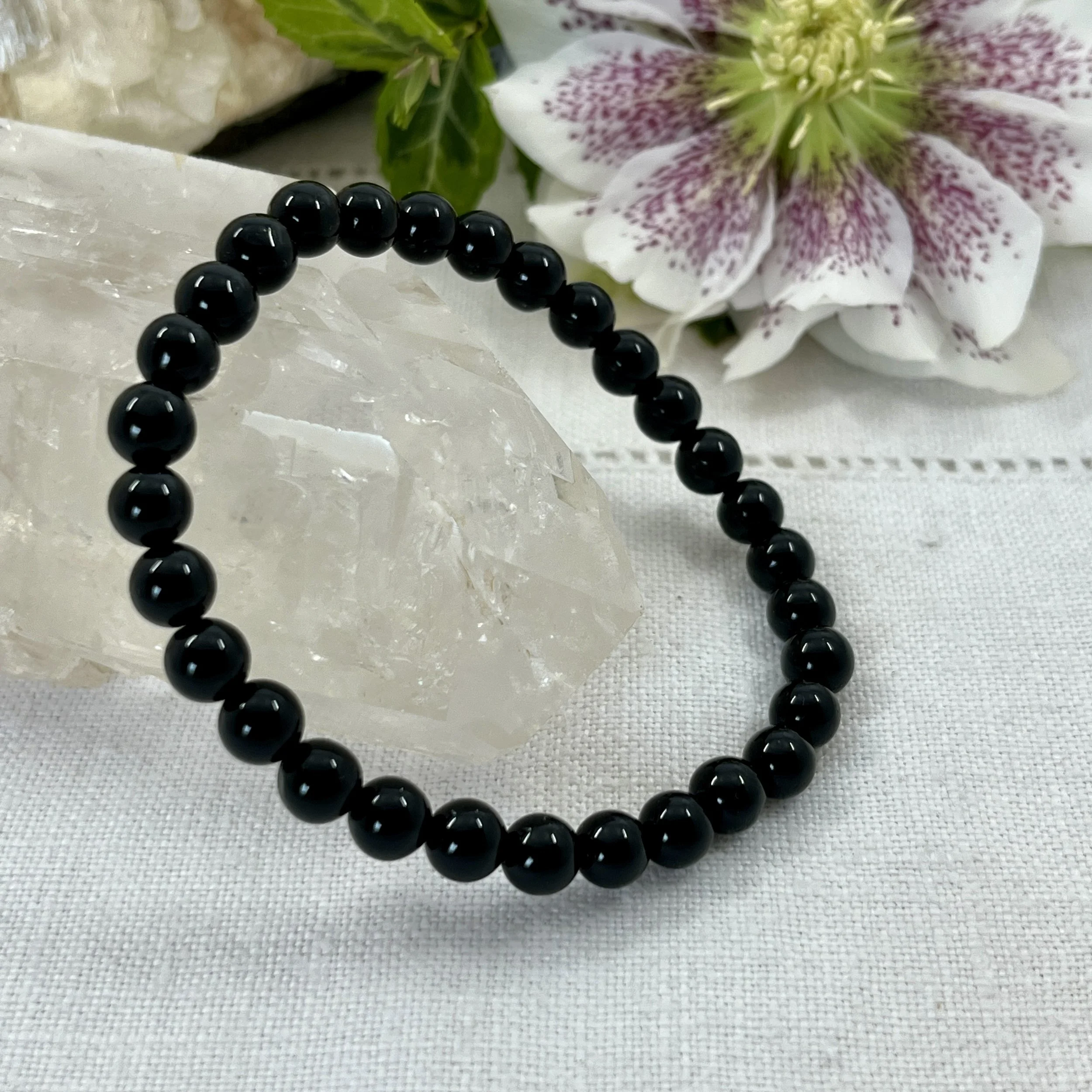 Black Obsidian Bead Bracelet 6mm