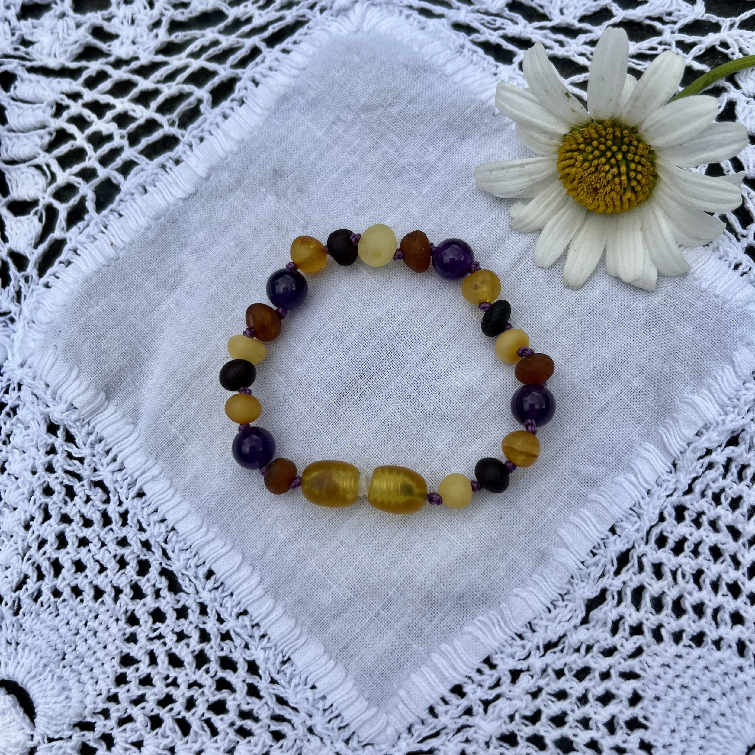 Mixed Raw Amber & Amethyst Teething Bracelet / Anklet