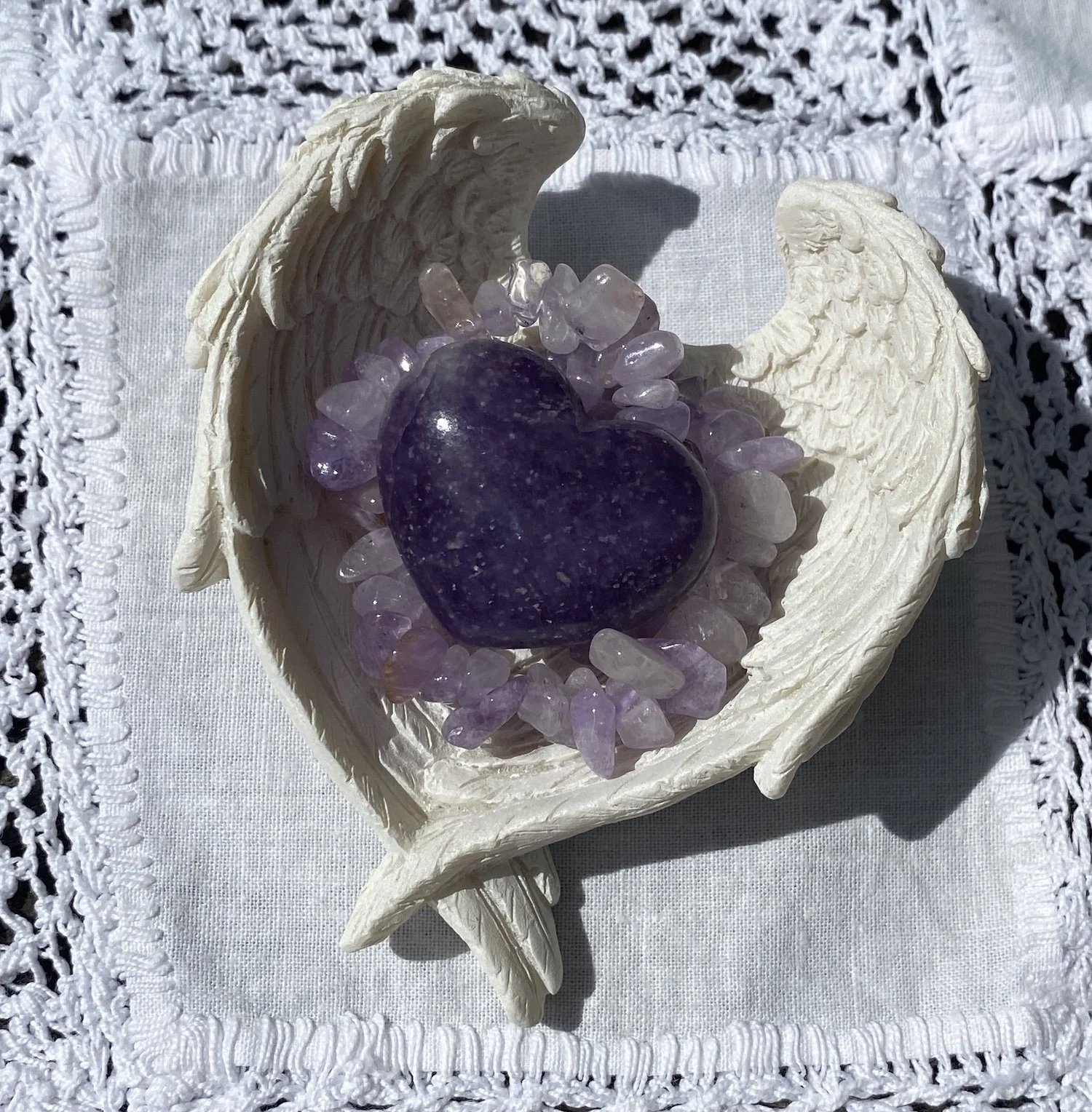 Gift Set - Lavender Amethyst bracelet and Lepidolite crystal heart