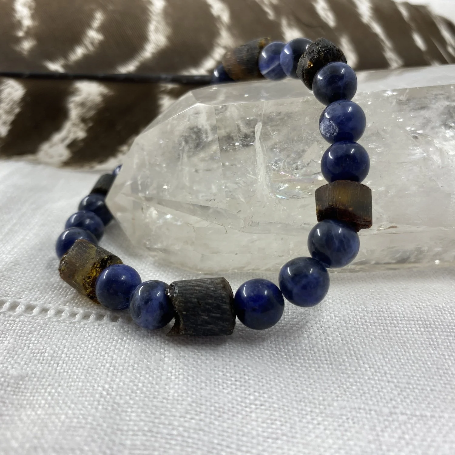 Sodalite and Raw Amber Men's Bracelet