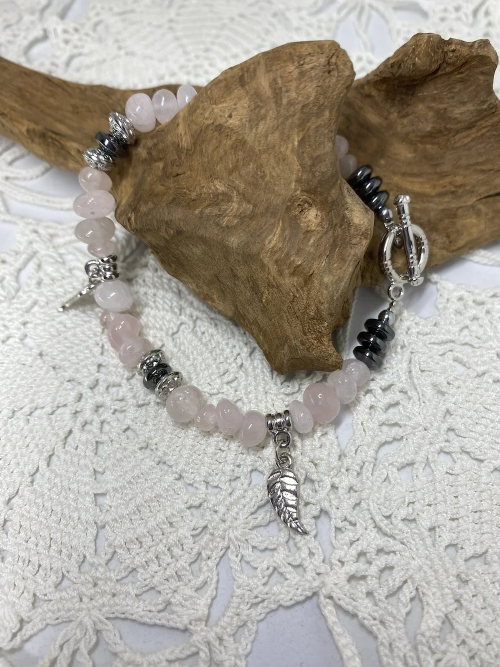 Rose Quartz Gemchip with leaf charm.JPG