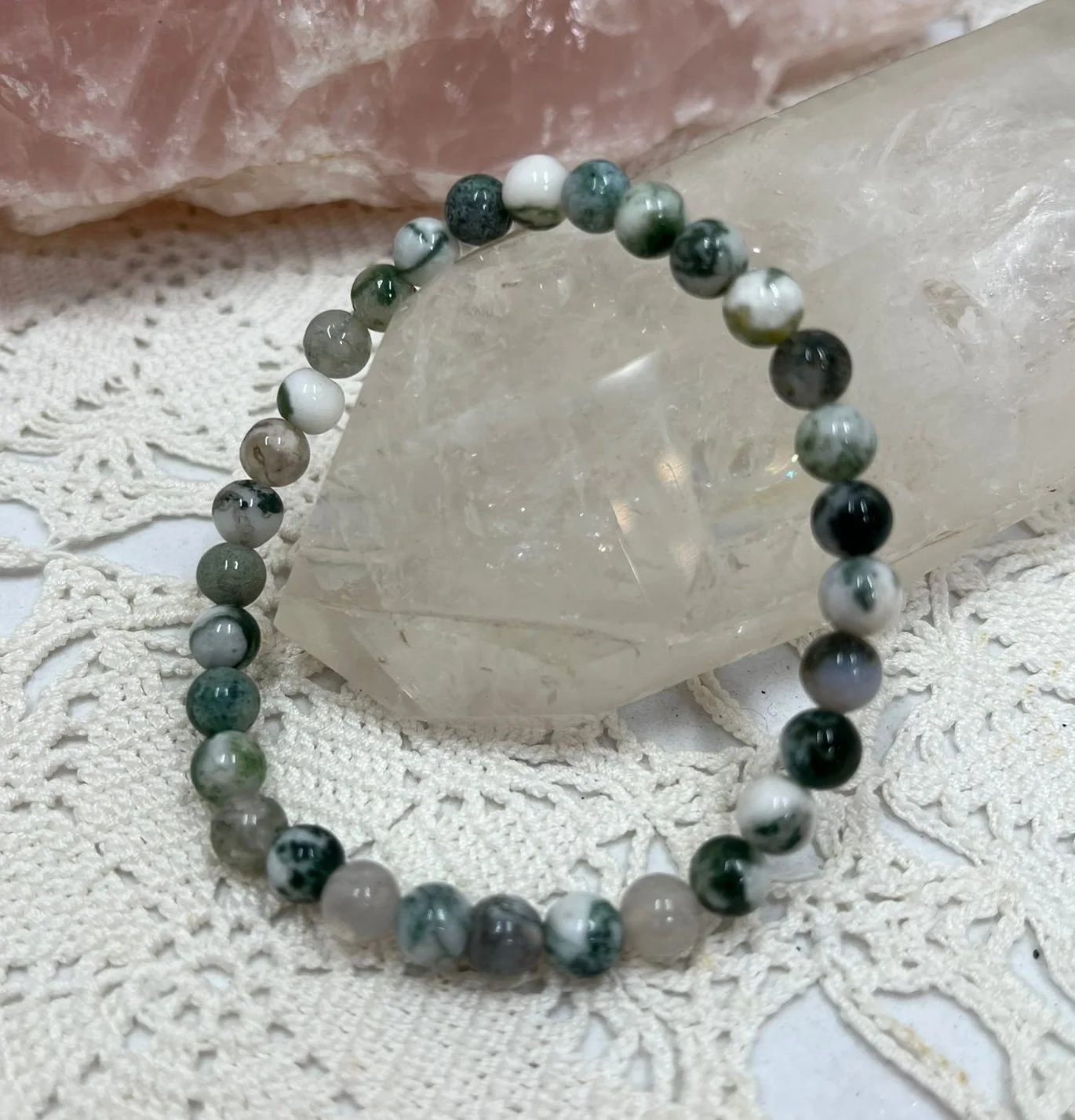 Tree Agate Bead Bracelet 8mm