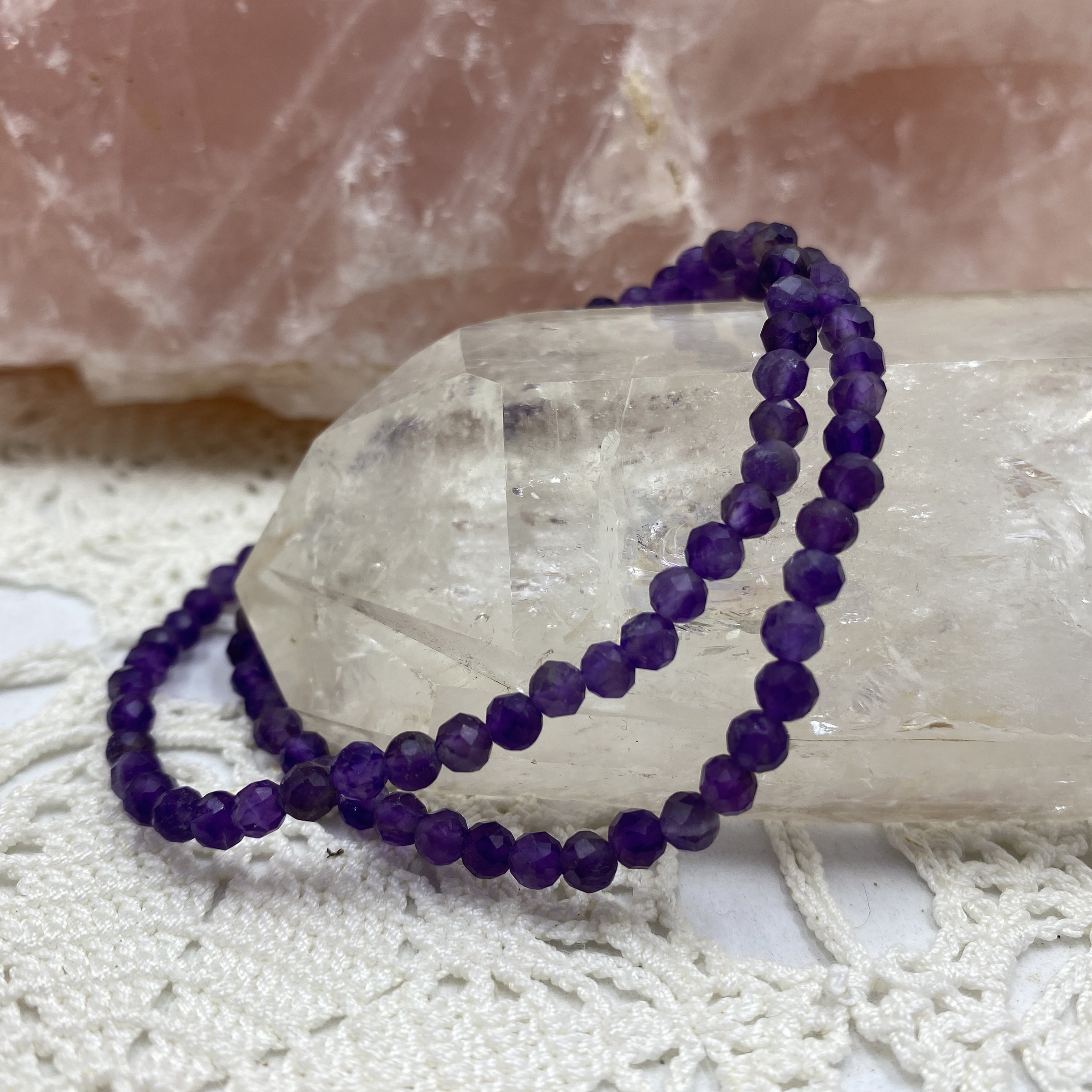 Amethyst Faceted Bead Bracelet 4mm