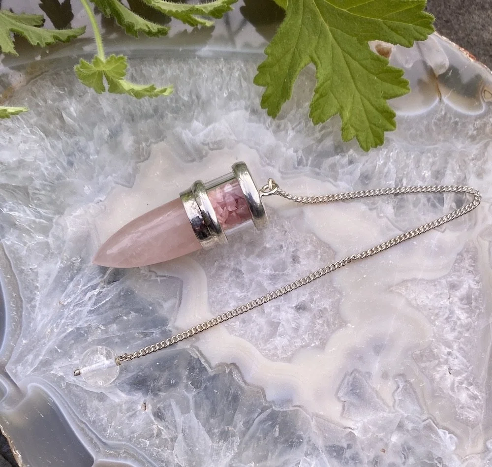 Rose Quartz Pendulum with Rhodochrosite chips