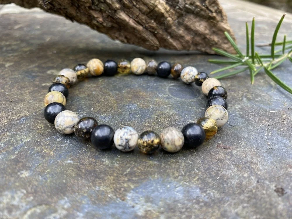 2025 Men's Bracelet Shungite Golden Merlinite Amber1.JPG