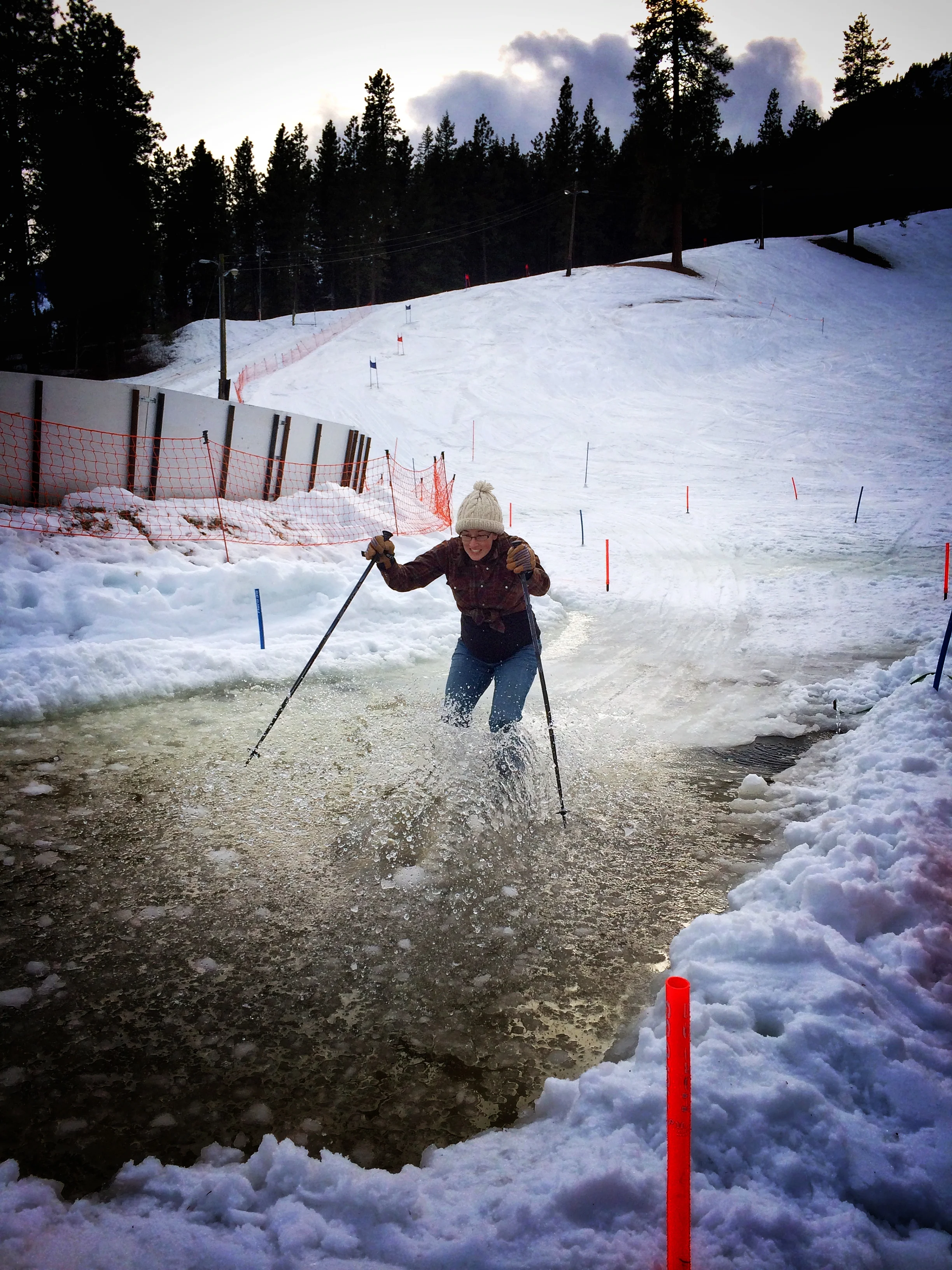 This is Jodie, 8 months pregnant, on tele skis, no biggie.