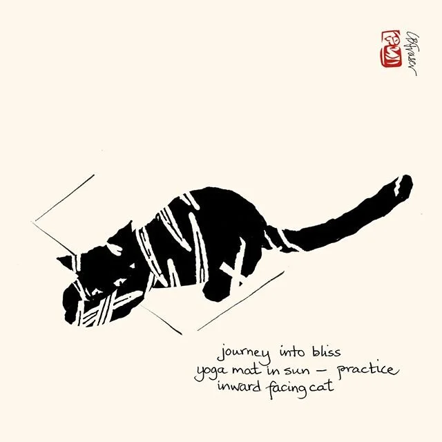 We have so much to learn from our cat companions... -- #Haiku #Cats #Yoga #Online #Sunshine #Bliss #Journey #Practice #Yogamat #poem #introspection #CatPose #CatArt