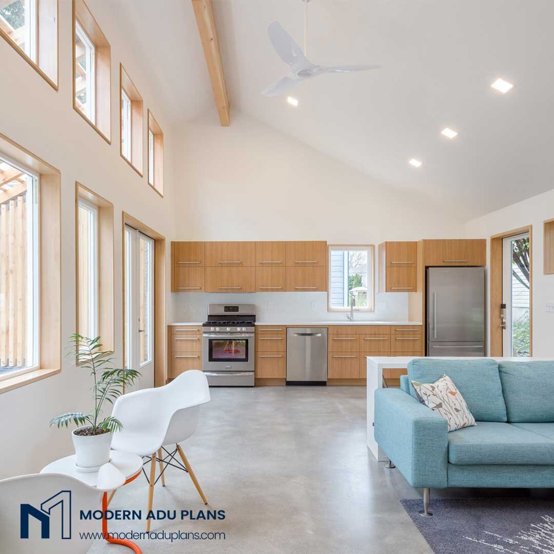 Sometimes clients ask about what it feels like to downsize and live in a small home like an ADU.

It can still feel open and spacious! We utilize vaulted ceilings, large windows, and open plans to make our ADUs feel spacious. 

Abundant natural light