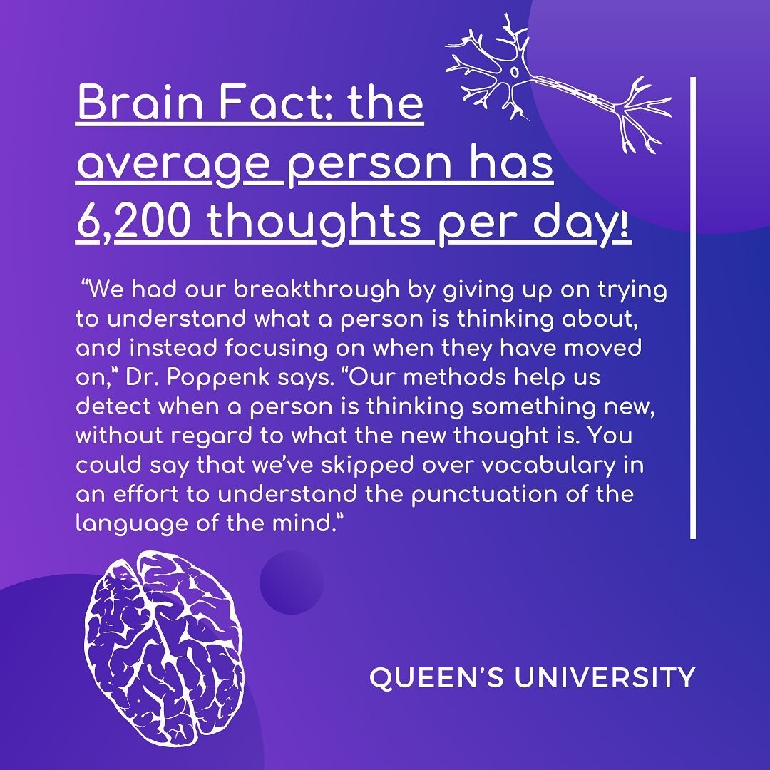 It&rsquo;s almost Brain Awareness Week! We will be leading up to the week itself with some fun facts about the brain and here is our first one! We are constantly thinking. Some of our thoughts are helpful, some may be strange, but how much do we real