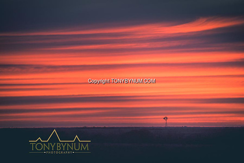Sun sets behind one of the many windmills found throughout La Pampa, Argentina ©tonybynum.com