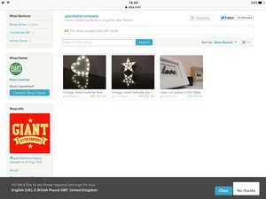 You can find us on Etsy by searching for 'giantlettercompany' 