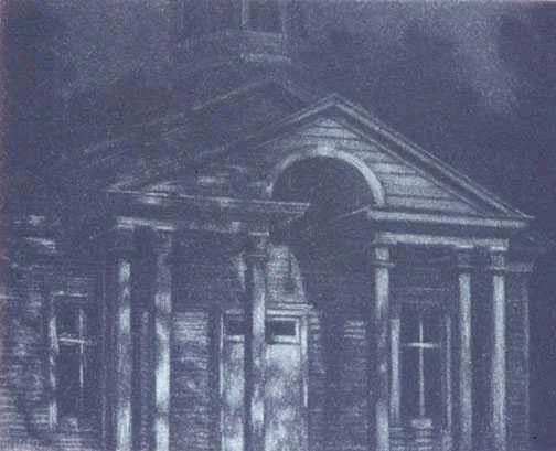 "421 Nights: Moonchurch," sandblast faux mezzotint