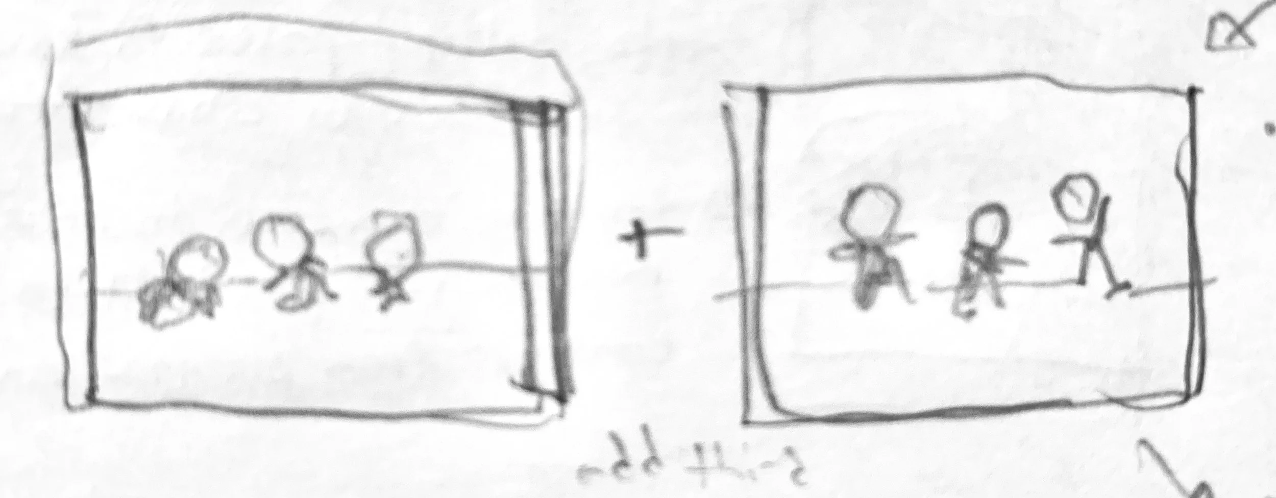   Paired shot of dolls rising and standing. Shift perspective to be on the same level as the dolls. Add third panel to show more progression of dolls getting up and moving about? Have witches’ seen out of focus in the background to imply them in the 