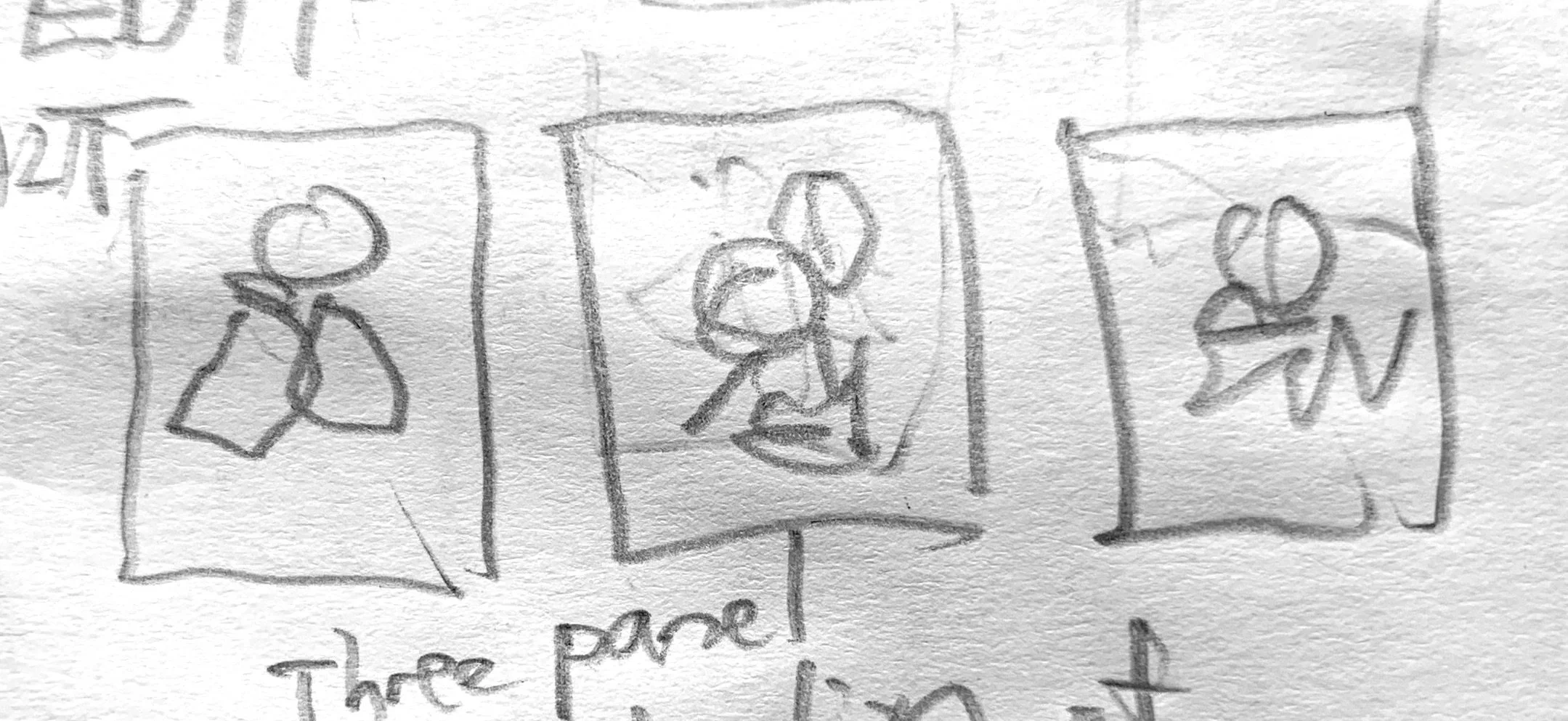   Three panel tight shot of witch’s doll being made.   NOTE: Three dolls in various stages of completion will be used.  