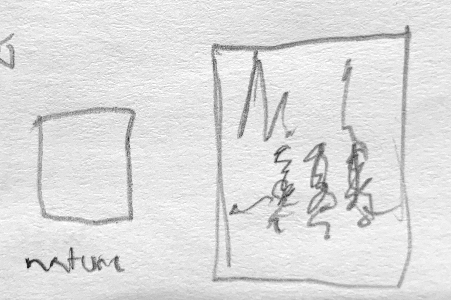   Full body shot of spirits paired (partially hidden?) with nature shot.  