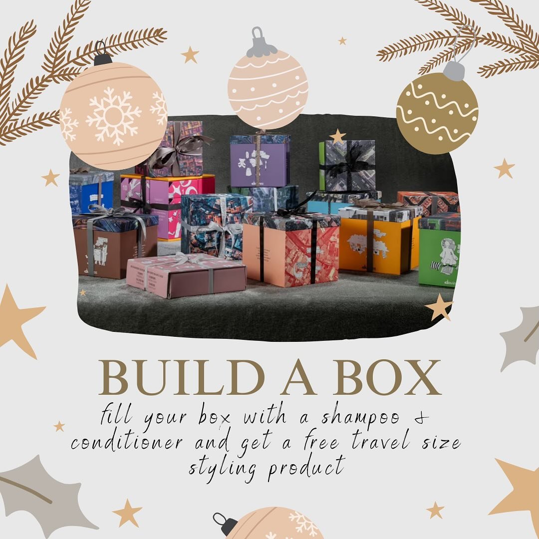 Our build a box was such a hit last year we brought it back! Starts this Monday. Yep, we&rsquo;re open Monday and closed Friday! Purchase a shampoo and conditioner receive a complimentary travel product! ( offer not valid with our holiday open house 