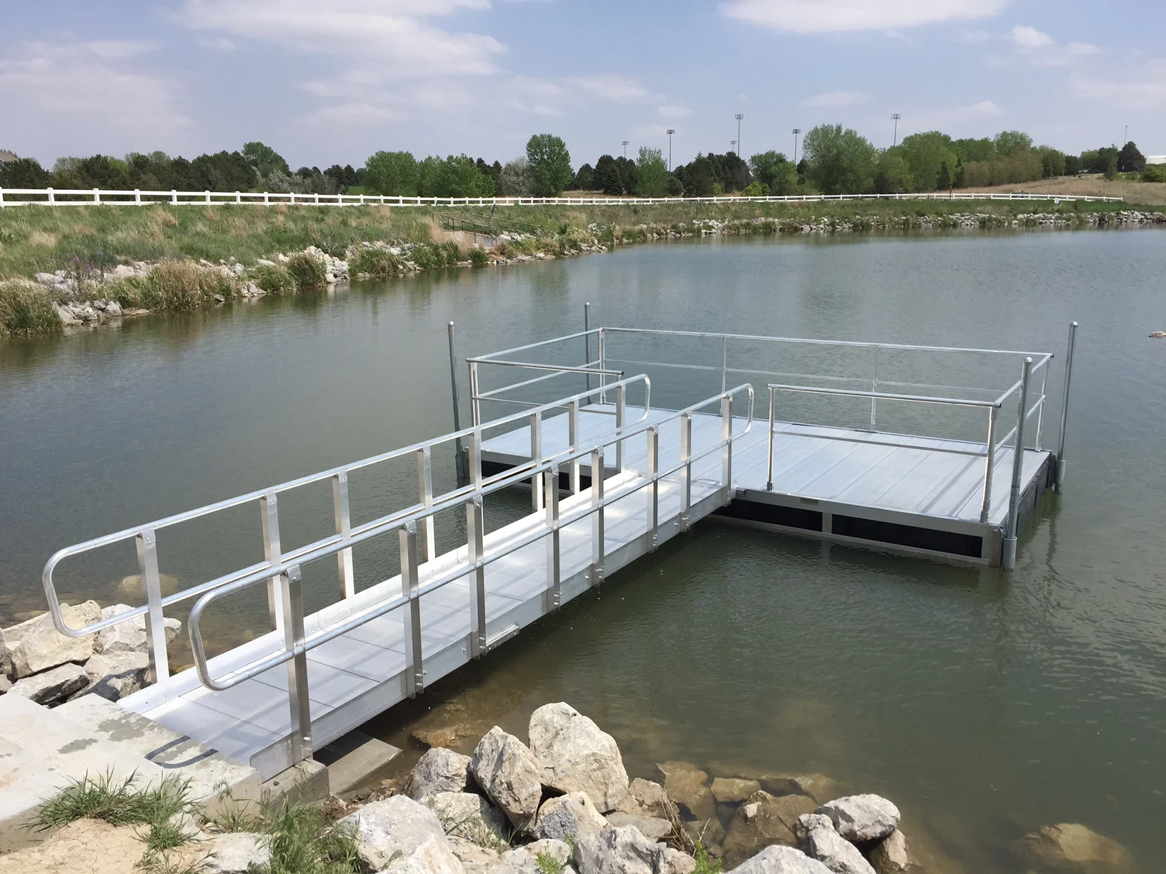 Hotwoods 816 dock with 16' walkway. ( custom handrails added to complete dock )