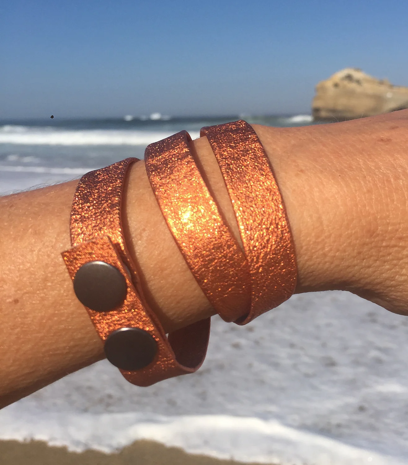 Burnt Orange Soft Leather Bracelet with Gold Accents Orange Skinny Leather Bracelet | Classic Mens Style main image 4
