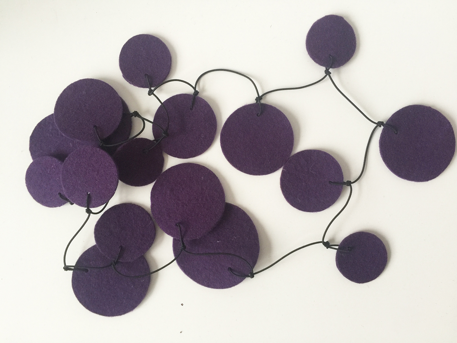 felt circles necklace, deep purple