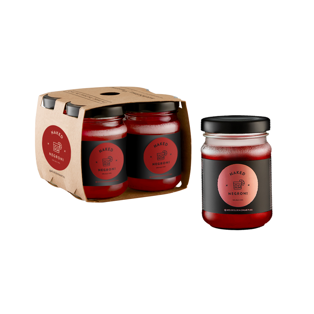 NAKED NEGRONI   Australian Gin, Australian Sweet Vermouth, Melbourne Bitters, Preservative E224 (Gluten Free)(Vegan)  120mL | 16% Alc/Vol.