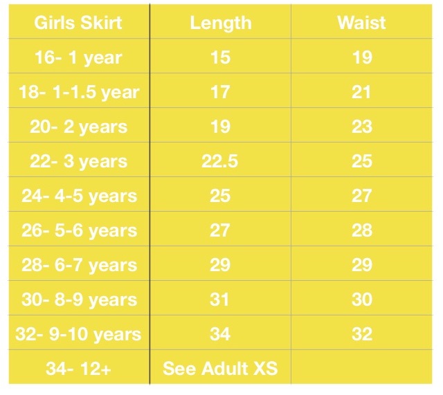 Hot Topic Skirt Size Chart