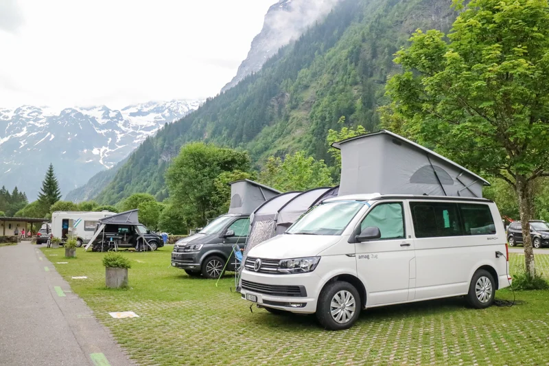 We were directed to park on the paved area along with the other vans, motorhomes and caravans.