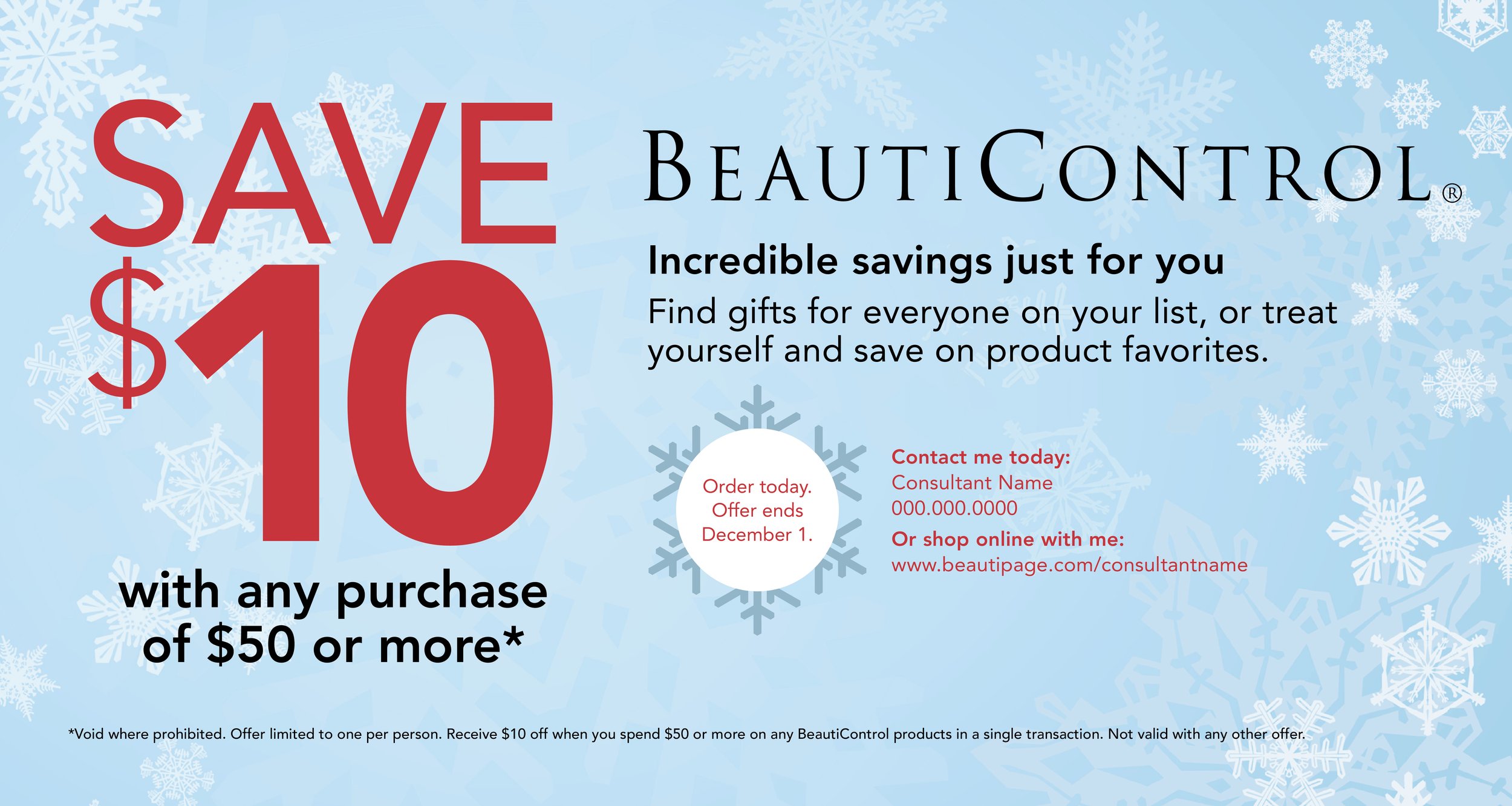  Holiday Savings Postcard for BeautiControl 