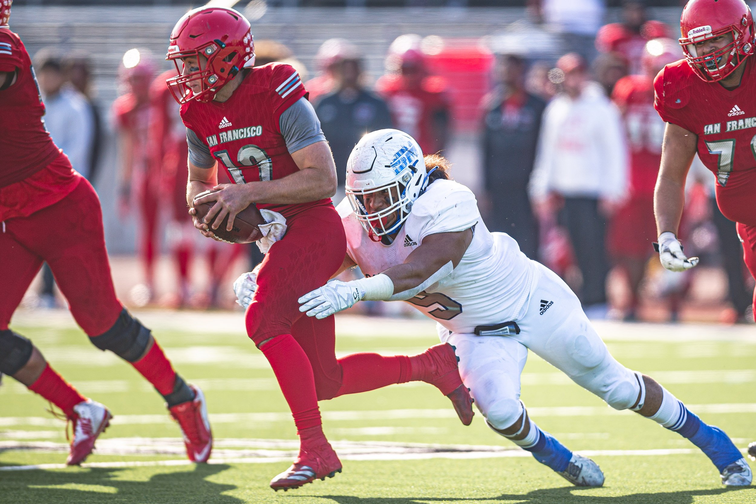 NorCal Finals - SFCC @ CSM - 12/04/21Q4 - SFCC drive starts 11:042nd and 1 at CCSF49Jack Newman sacked for loss of 3 yards to the CCSF46 (CSM#9 Noah Lavulo), PENALTY CCSF holding declined.