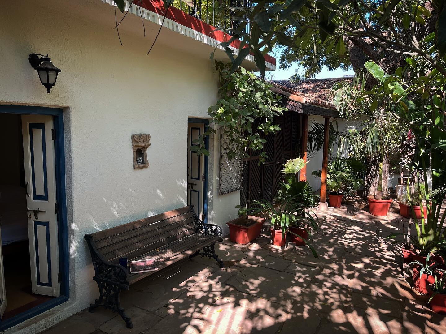 The Nano room at Bhuj House was made by knocking through a wall between an old bathroom and a store room, hence there are two doors to enter this little, cosy room. 

As with the whole house, the roof had to be removed in order to stabilise the walls