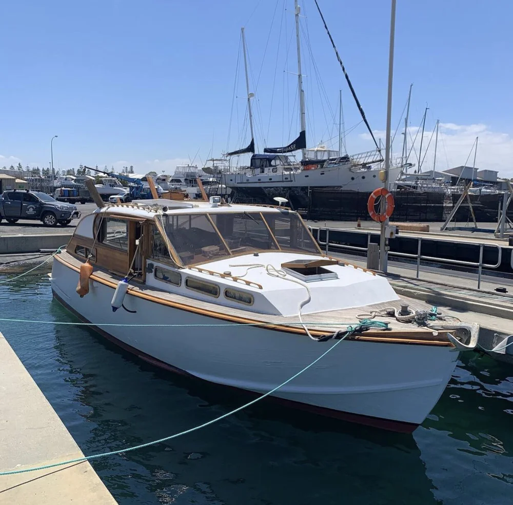 The Caribbean 40 repaired and refinished, with a new moulded fibreglass front in place of the glass windscreen