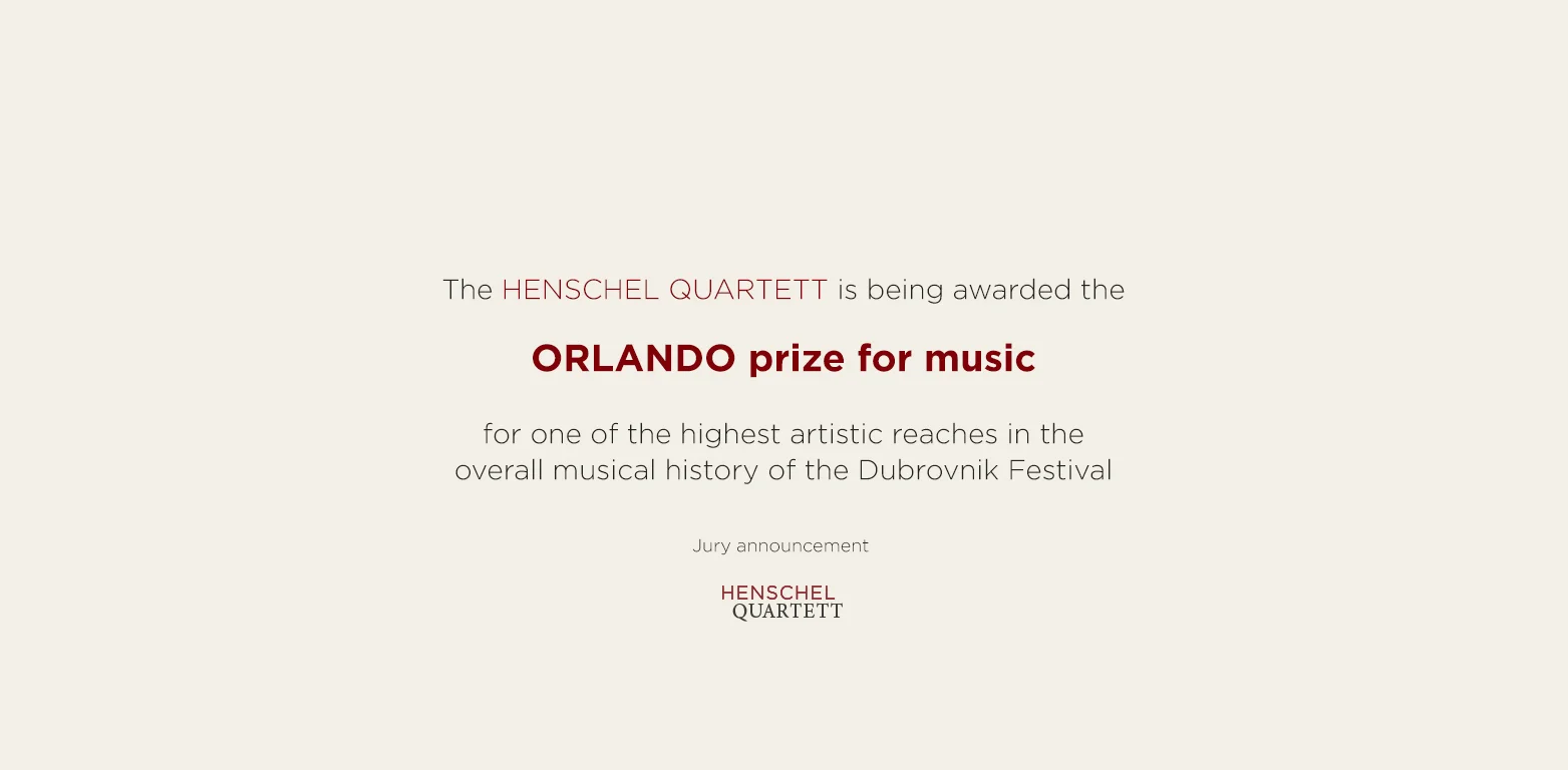 The HENSCHEL QUARTETT is being awarded the ORLANDO prize for music