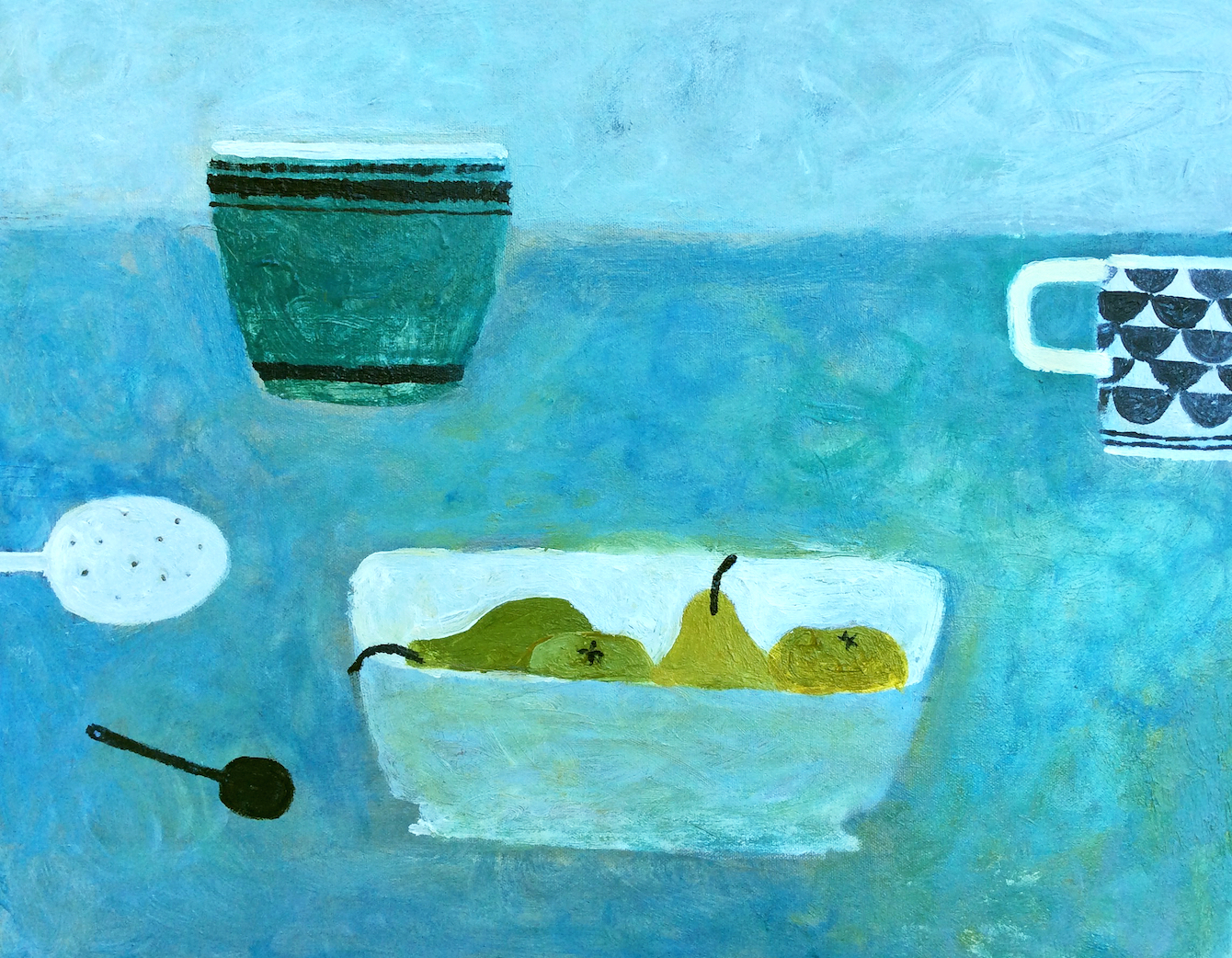  Title: Four Pears On Blue Size: 40 x 50 cm Medium: Oil on canvas 