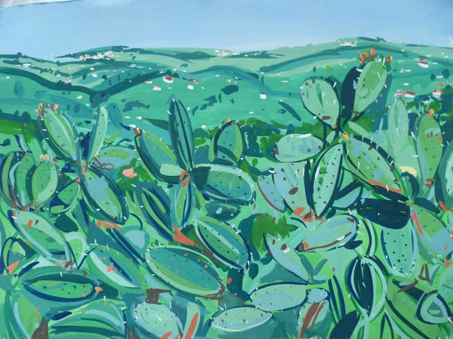  Title:&nbsp;Cactus, Tourettes Sur Loup, France Size: 76 x 94 cm Medium: Gouache on paper 