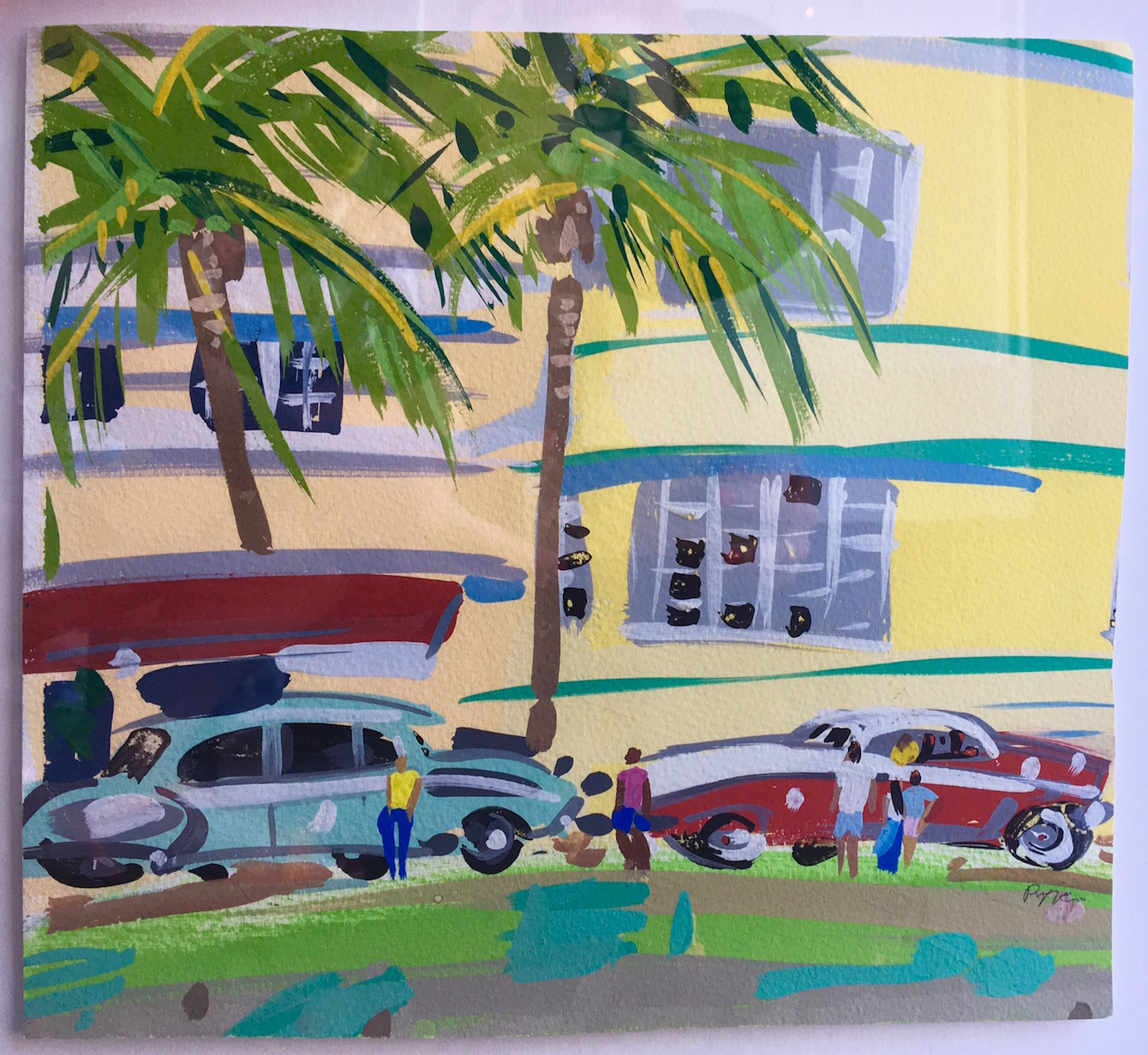  Title: Ocean Drive, Miami Size: 28 x 27 cm Medium: Gouache on paper 
