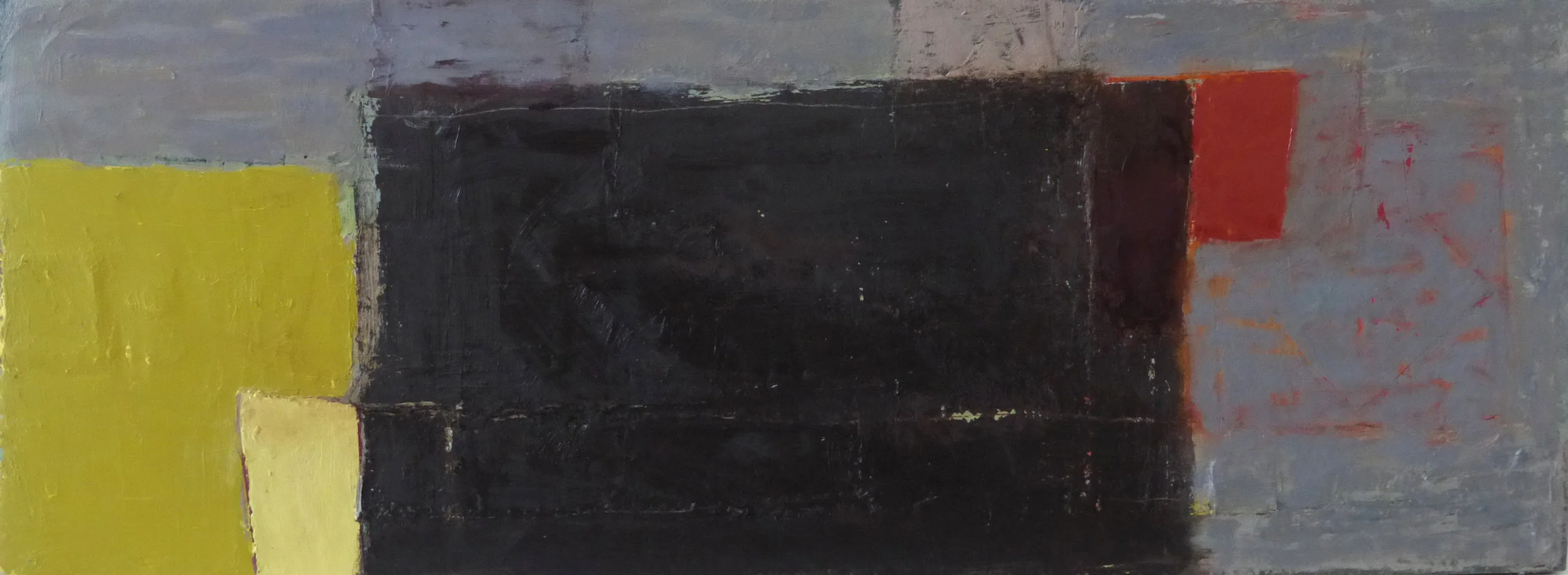  Title: Between Two Places Size: 30 x 81 cm Medium: Oil, stitch, collage on canvas 