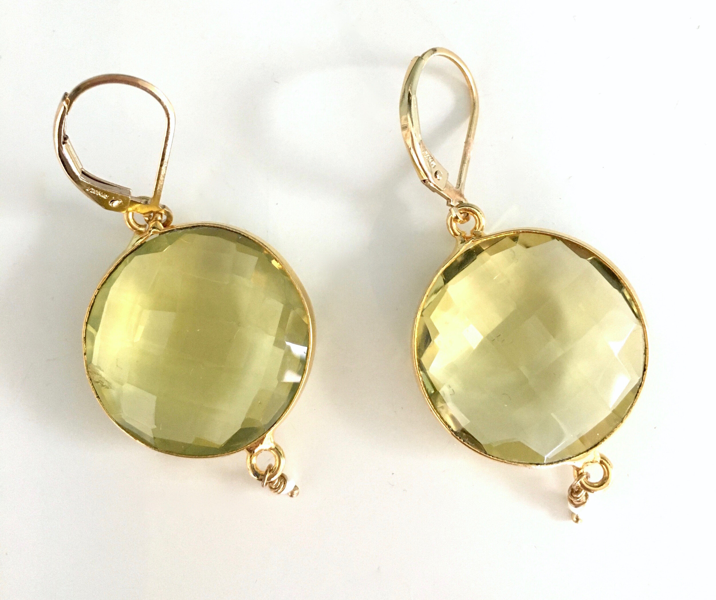  Title: Citrine Earrings  Medium: Citrine, Hydro Pearl, 14k gold plated  Size: 2cm diameter  Price: £80 