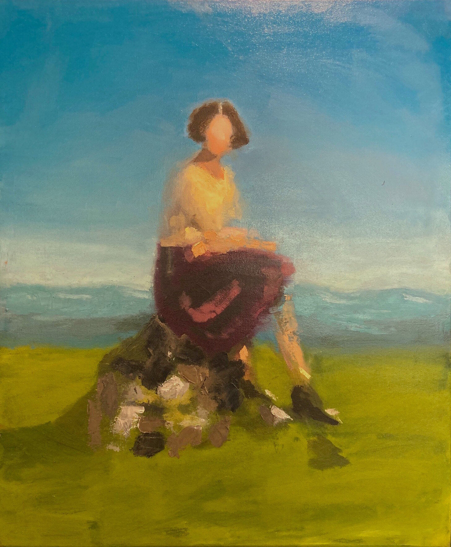  Title: Seated Figure (Distant Hills) Size:  61 x 51cm Medium:  Oil and mixed media Price:  £2800 