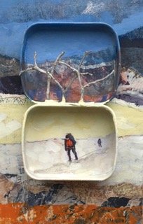  Title: Winter Size: 22cm x 17cm Medium: Acrylic, collage, found objects on vintage tin 