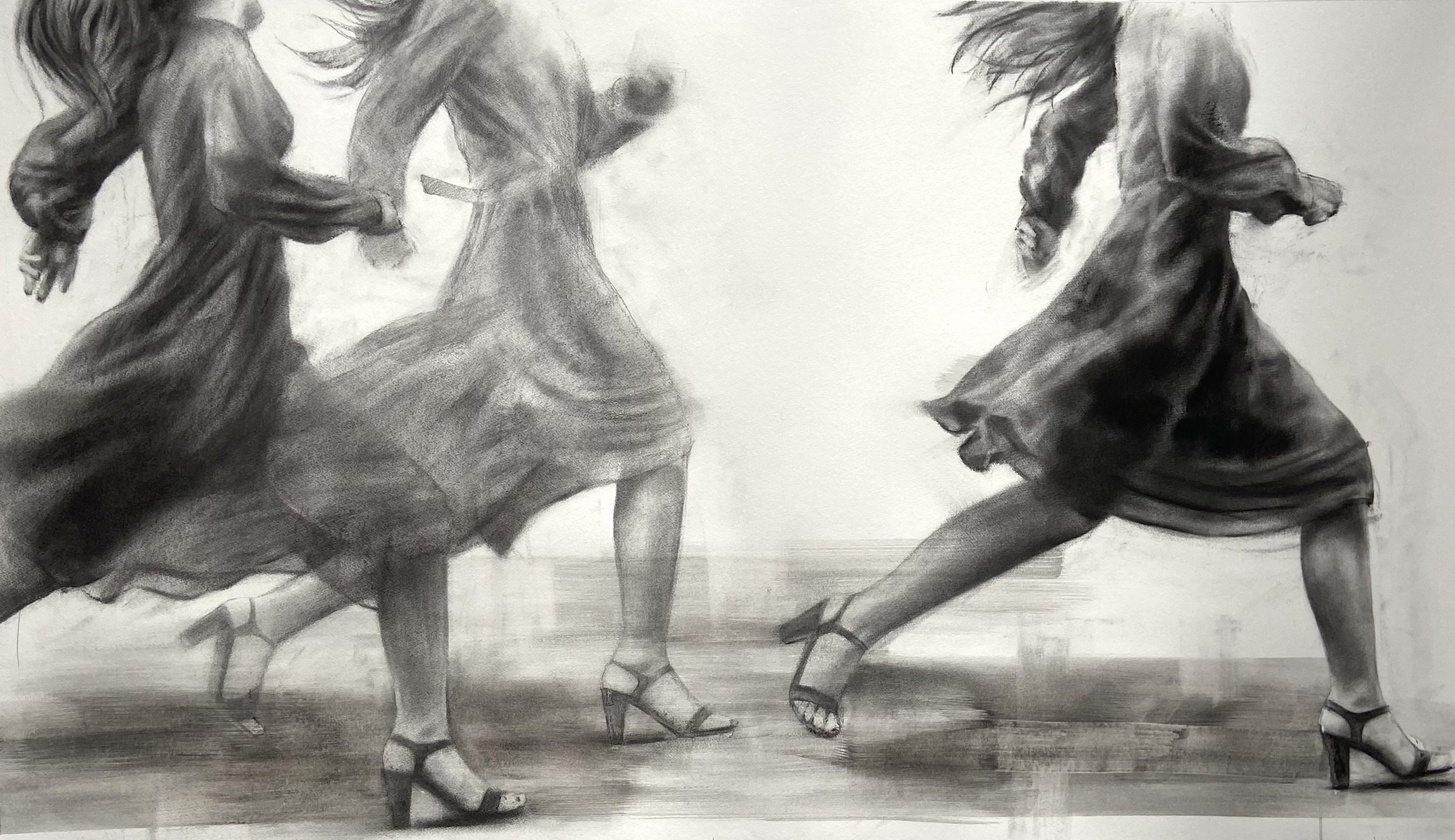  Title: The Intrepids  Size:  70 x 128 cm  Medium: Charcoal on paper 