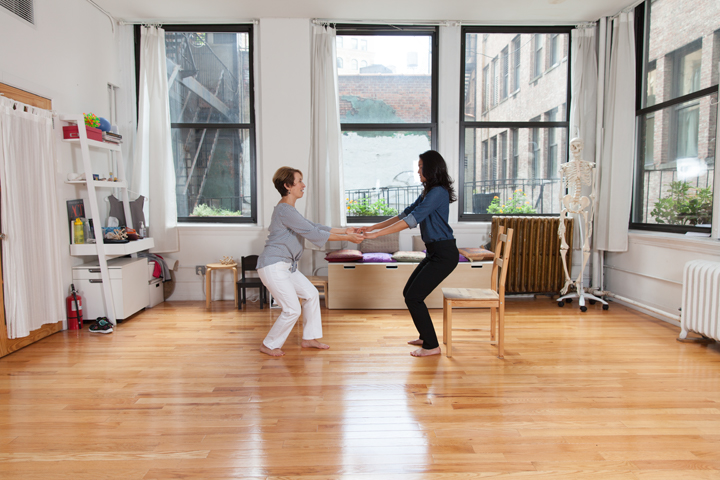 Belinda teaches an Alexander Technique lesson to an actor in her AT for Actors Group Class in her NYC Studio.