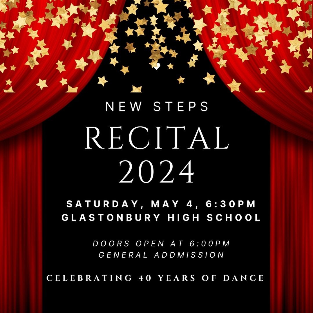 Join us this Saturday, May 4, 6:30pm and support the amazing New Steps dancers and help us celebrate our 40th year! 🪩❤️

Glastonbury High School Auditorium 
Tickets are $25 &amp; sold at the door
Doors open at 6:00pm

Music, dancing &amp; costumes a