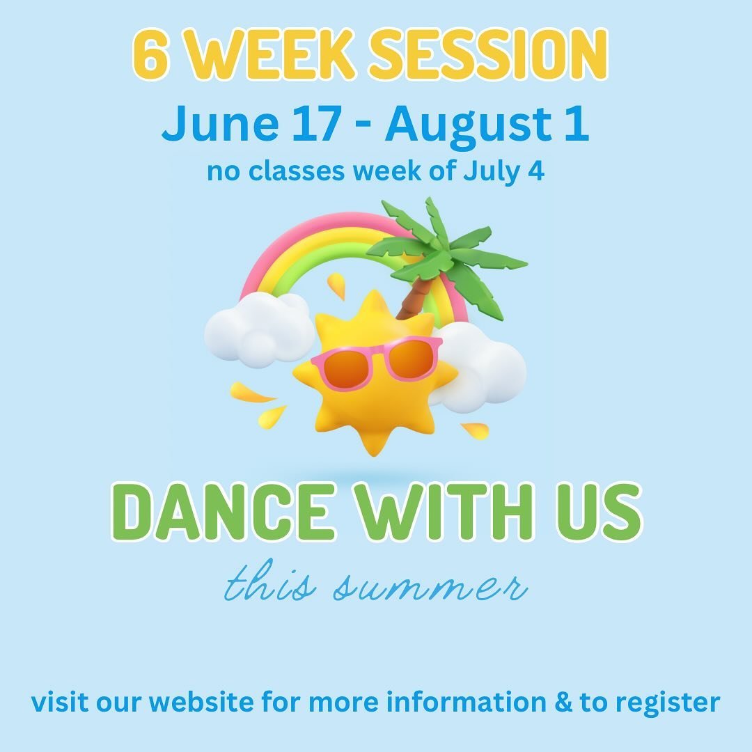 ☀️DANCE with us THIS SUMMER!😎

We have classes for ages 2-adults in areas of ballet, tap, jazz, hip hop, modern &amp; pointe. A short commitment to keep up with your dance training during the summer months or learn more about us before committing to