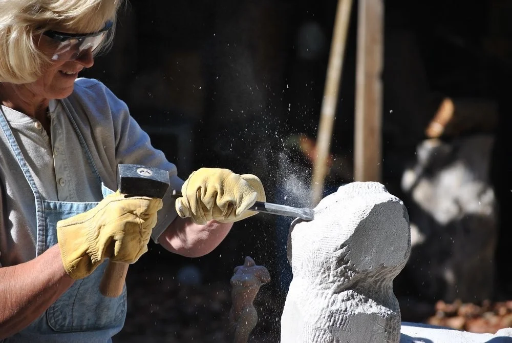 John Leon Sculpture Classes: Student stone carving.