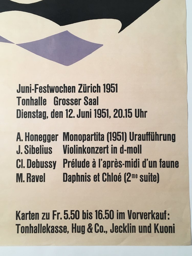 1951 Classical Music Concert Poster By J Muller Brockmann Featuring Isaac Stern Andrew Spindler Antiques Design