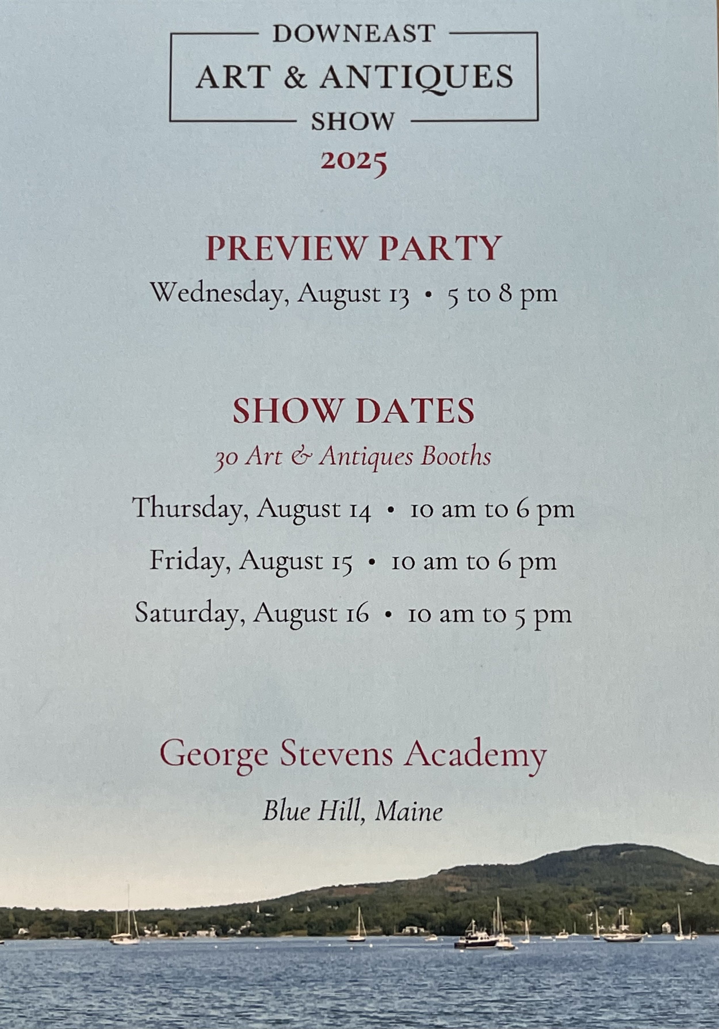 DOWNEAST ART &amp; ANTIQUES SHOW, AUGUST 13TH-16TH 2025