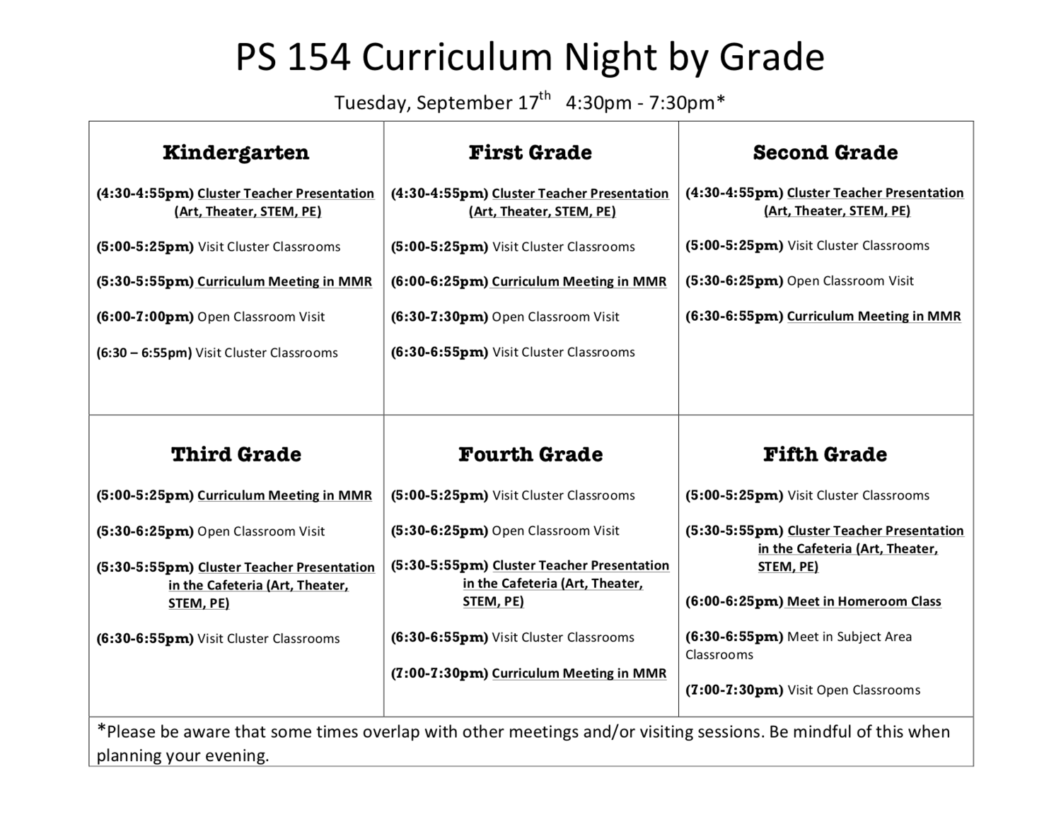 Curriculum Night — PS 154