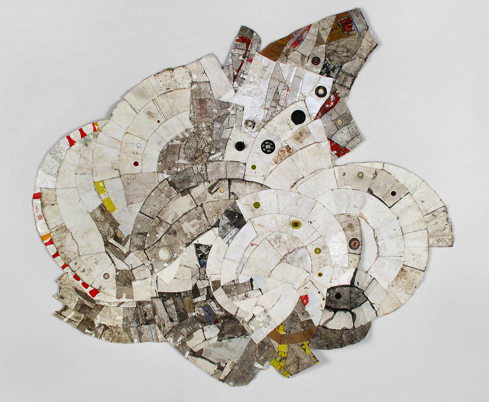 Pore (Eau Claire, WI to Willow St. Park, WI) 2009, found paper, Styrofoam, and plastic (throwaway materials gathered on collection-walks); 96¨ x 96¨ x 1.5¨