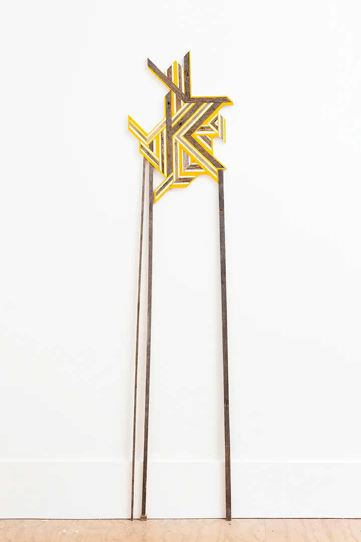 Untitled (Reedsburg, WI/Somerville, MA/Ann Arbor, MI), 2017 Found wood, painted pine, 78” x 24”