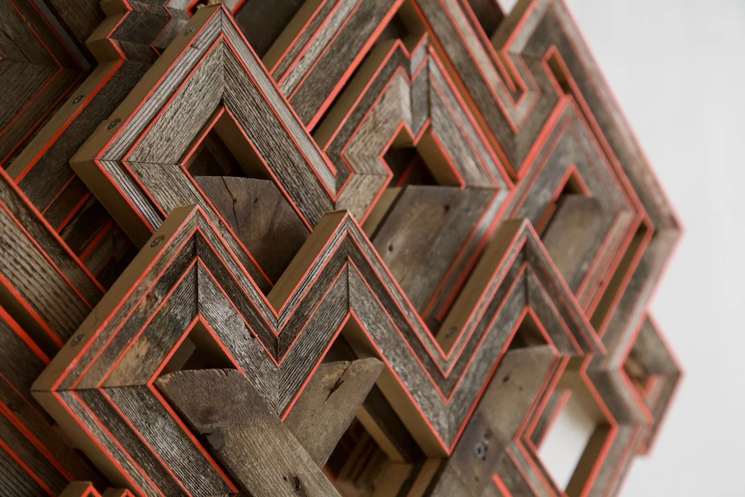 DETAIL - Untitled , (Ann Arbor, MI) 2019. Found wood, painted pine and poplar, 38” x 50” x 3.75”